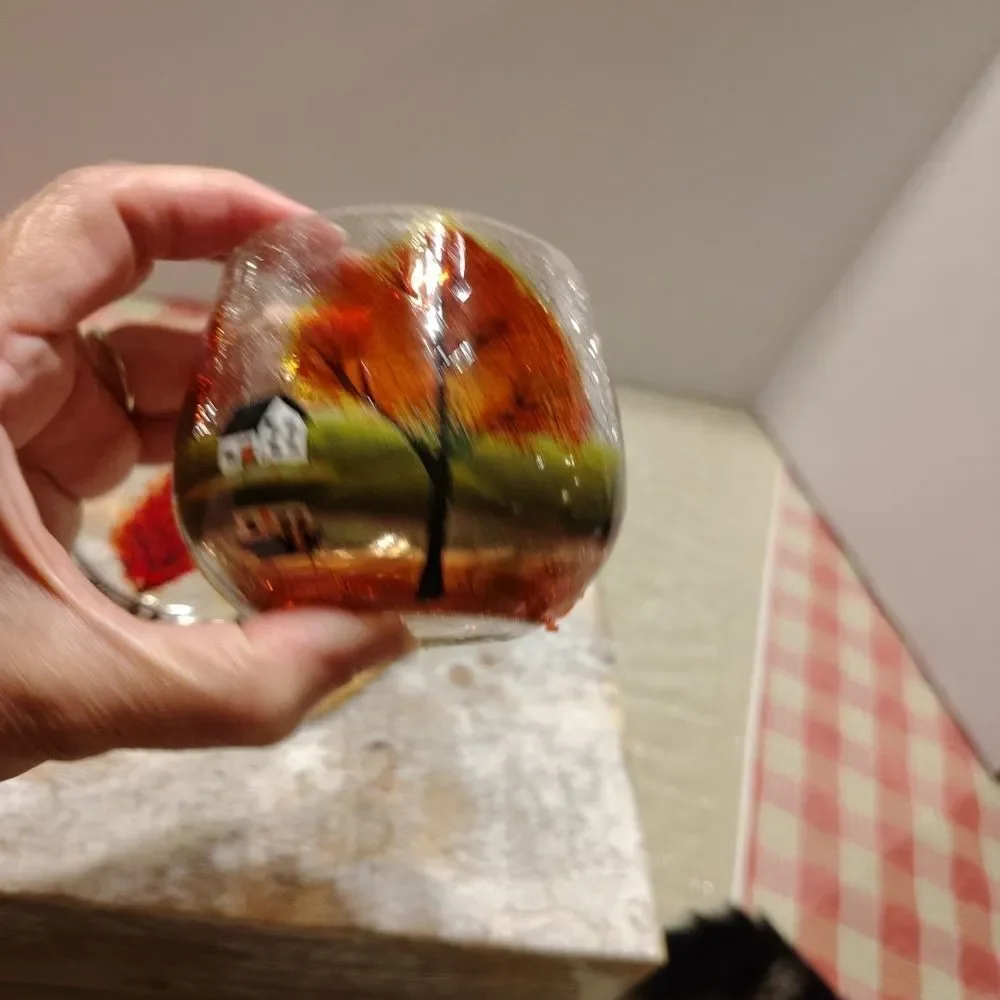 Autumn Leaf Glass Dish and Candle Holder Fall Trees